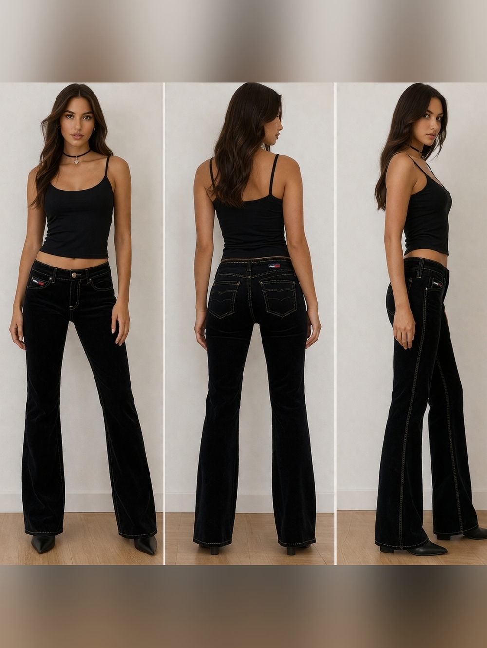 VTG Tommy Hilfiger Black Velvet Flare Jeans Y2K Bootcut Women's Size 27 ( Sz4/6)